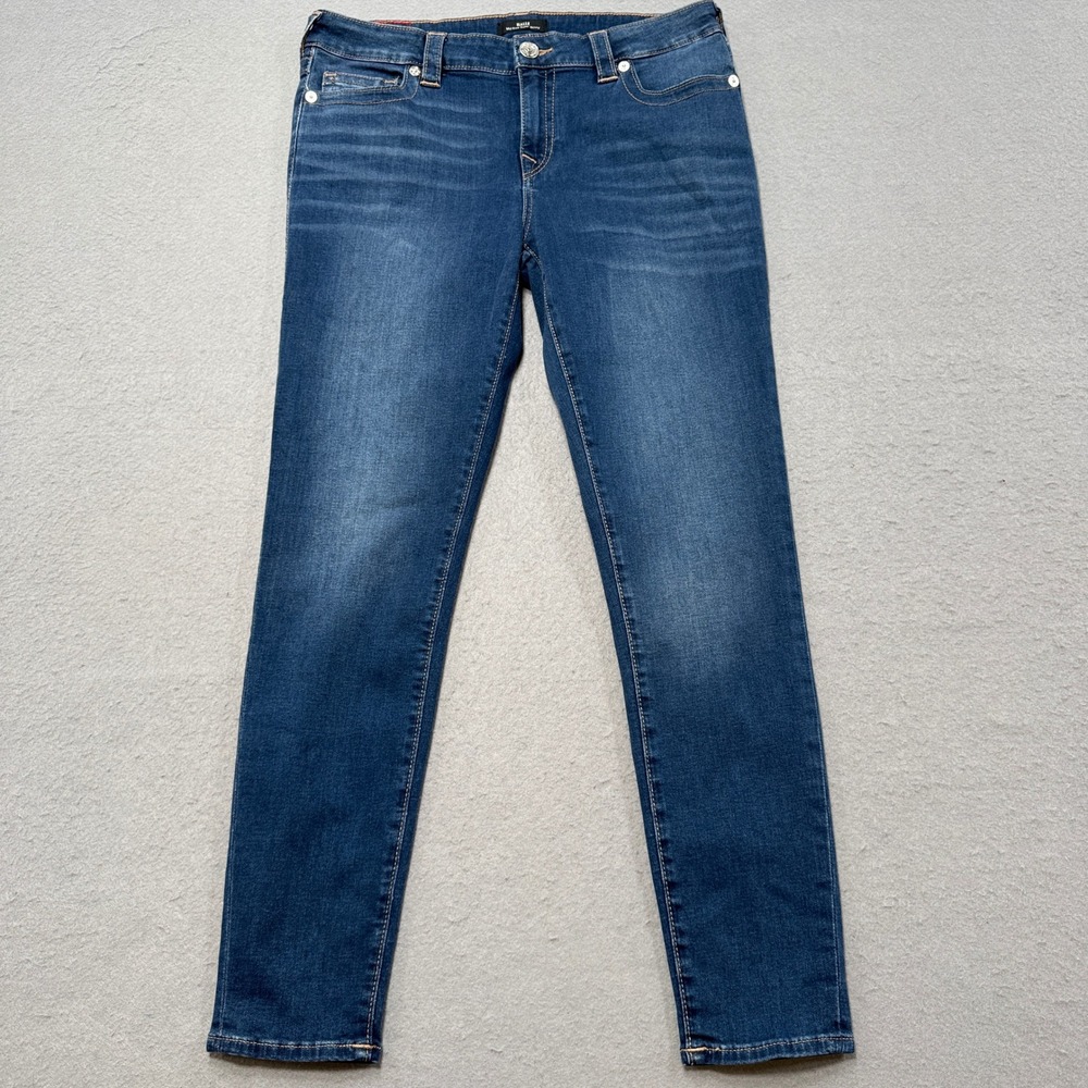 True Religion Jeans Women's 32 Blue Denim Halle Mid Rise Super Skinny Slim Fit